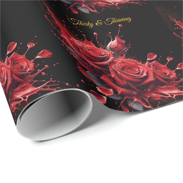 Elegant 30th Birthday - Roses in Bloom Wrapping Paper (Roll Corner)