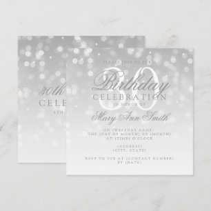 Elegant 30th Birthday Silver Bokeh Sparkle Lights Invitation