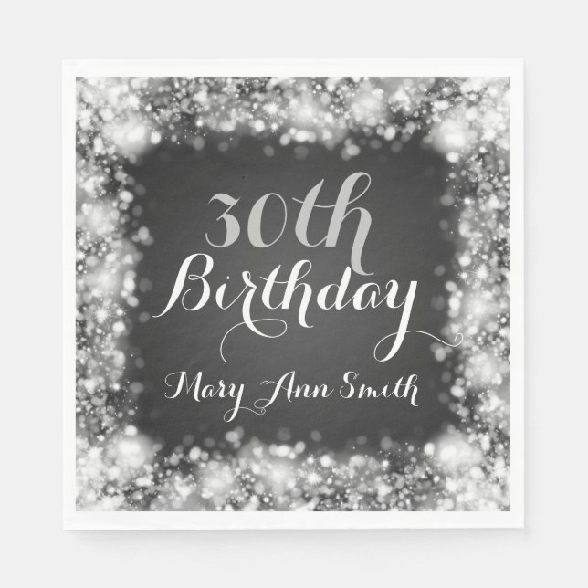 Elegant 30th Birthday Silver Sparkling Lights Napkin (Front)