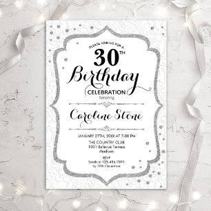 Elegant 30th Birthday - Silver White Invitation