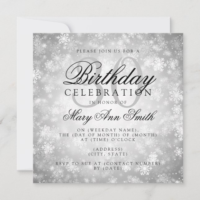 Elegant 30th Birthday Silver Winter Wonderland Invitation (Front)