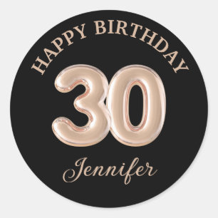elegant 30th happy birthday rose gold black classic round sticker