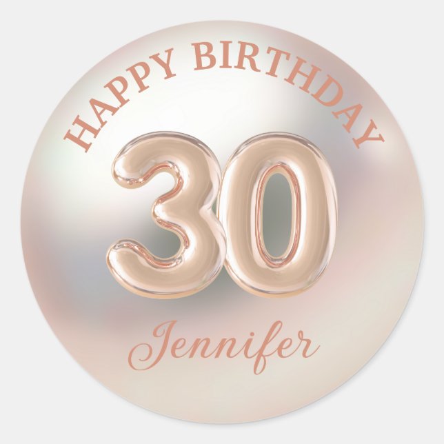 elegant 30th happy birthday rose gold stylish  classic round sticker (Front)