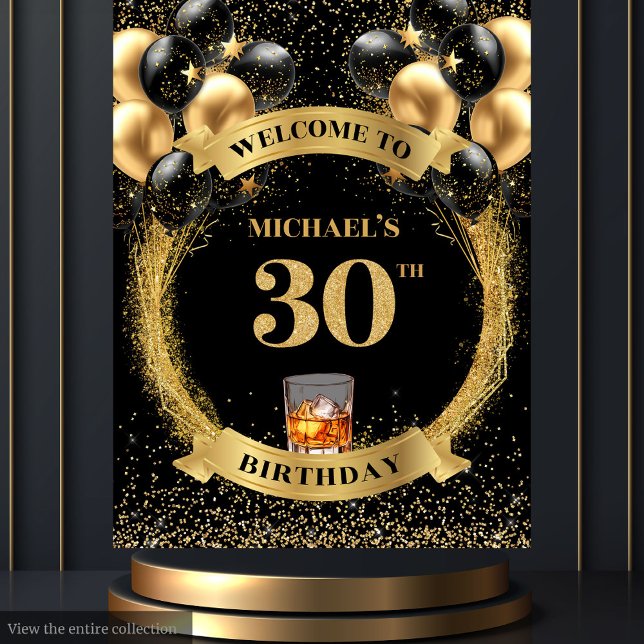 Elegant 30th Man Birthday Whiskey Backdrop Tapestry (Elegant 30th Man Birthday Whiskey Backdrop)
