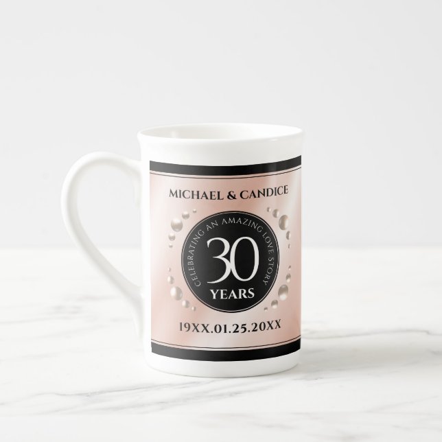 Elegant 30th Pearl Wedding Anniversary Celebration Bone China Mug (Left)