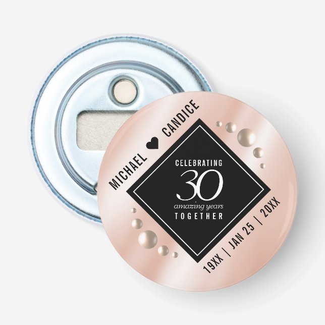 Elegant 30th Pearl Wedding Anniversary Celebration Bottle Opener (Front)