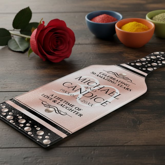 Elegant 30th Pearl Wedding Anniversary Celebration Cutting Board (30th Pearl Wedding Anniversary Paddle Cutting Board Cover Photo)