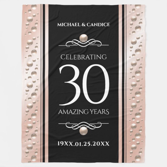 Elegant 30th Pearl Wedding Anniversary Celebration Fleece Blanket (Front)