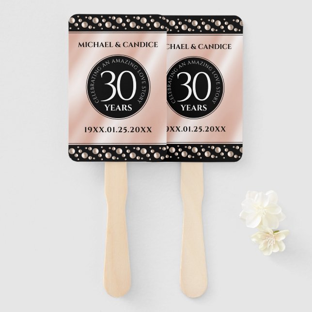 Elegant 30th Pearl Wedding Anniversary Celebration Hand Fan (Front and Back)