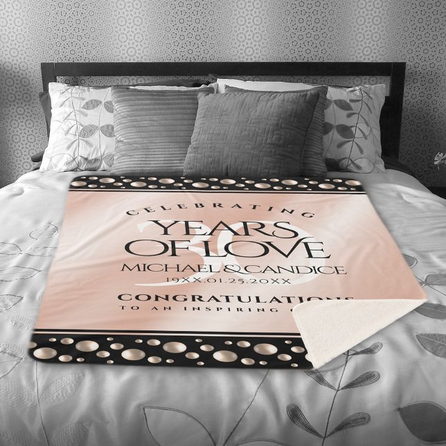 Elegant 30th Pearl Wedding Anniversary Sherpa Blanket (Elegant 30th Pearl Wedding Anniversary Sherpa Fleece Blanket Cover Photo.)