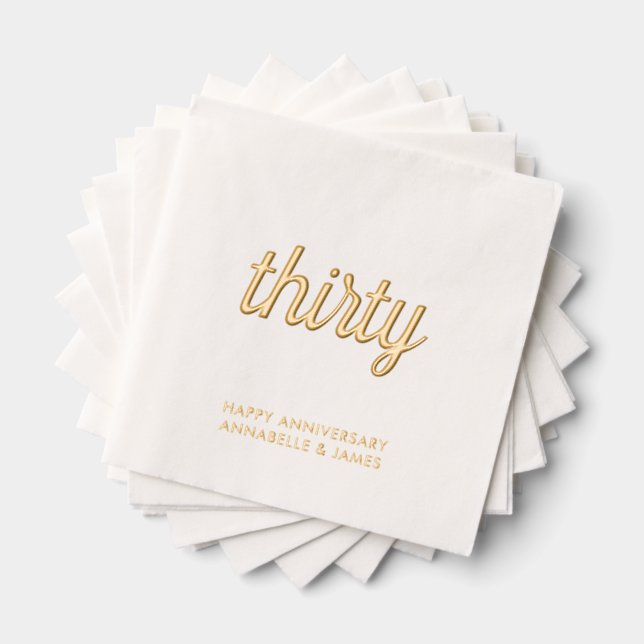 Elegant 30th Wedding Anniversary Gold Foil Napkins (Insitu (Stacked))