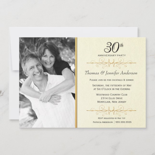 Elegant 30th Wedding Anniversary Party Invitations (Front)