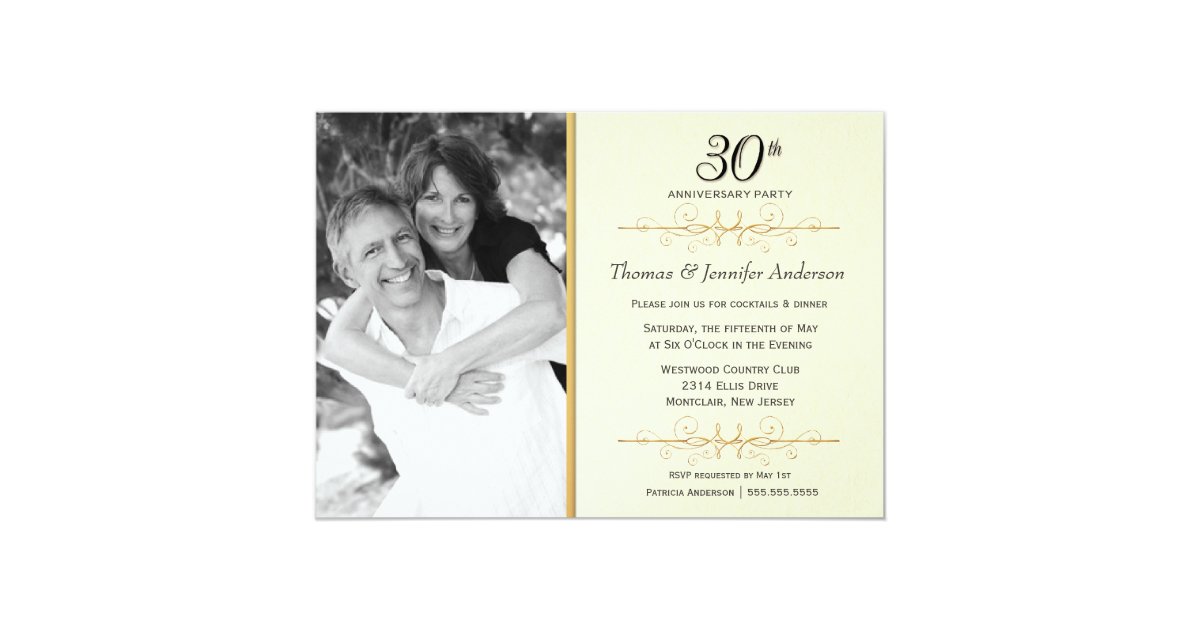 Elegant 30th  Wedding  Anniversary  Party Invitations  