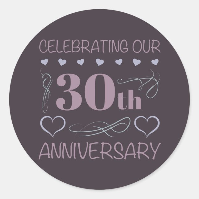 Elegant 30th Wedding Anniversary Purple Classic Round Sticker (Front)