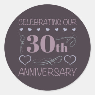 Elegant 30th Wedding Anniversary Purple Classic Round Sticker