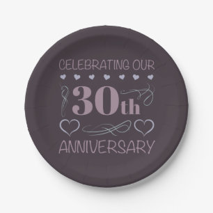 Elegant 30th Wedding Anniversary Purple Paper Plate