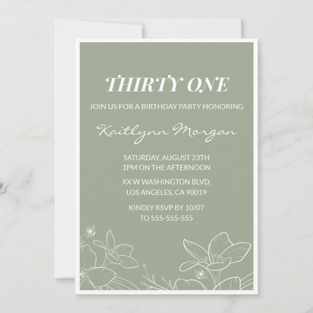 Elegant 31st birthday invitations Floral Green (Front)