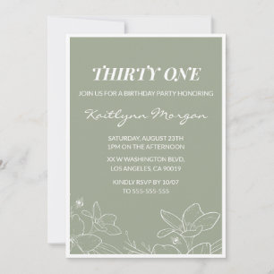 Elegant 31st birthday invitations Floral Green