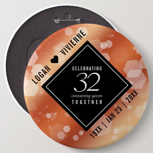 Elegant 32nd Bronze Wedding Anniversary 6 Cm Round Badge (Front & Back)