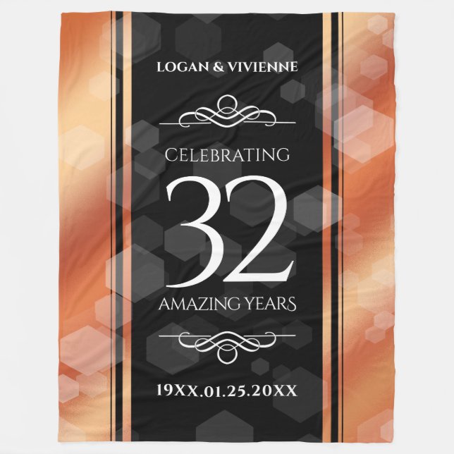 Elegant 32nd Bronze Wedding Anniversary Fleece Blanket (Front)