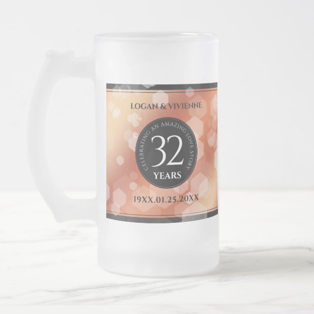 Elegant 32nd Bronze Wedding Anniversary Frosted Glass Beer Mug (Left)