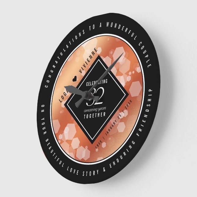 Elegant 32nd Bronze Wedding Anniversary Large Clock (Angle)