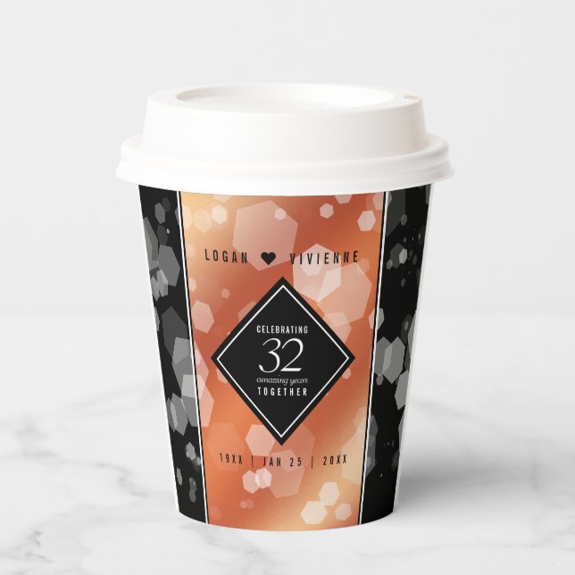 Elegant 32nd Bronze Wedding Anniversary Paper Cups (Front)