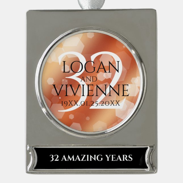 Elegant 32nd Bronze Wedding Anniversary Silver Plated Banner Ornament (Front)
