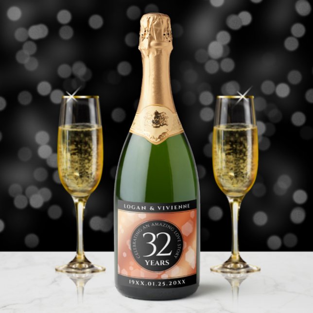 Elegant 32nd Bronze Wedding Anniversary Sparkling Wine Label (Creator Uploaded)