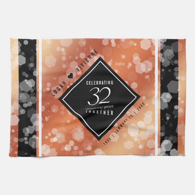 Elegant 32nd Bronze Wedding Anniversary Tea Towel (Horizontal)