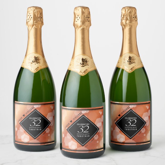 Elegant 32nd Bronze Wedding Anniversary Wine Label (Bottles)