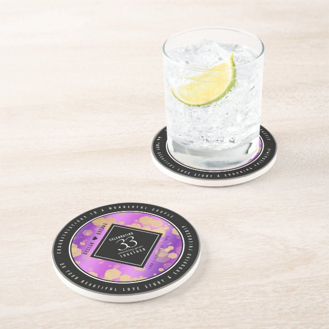 Elegant 33rd Amethyst Wedding Anniversary Coaster (Side)
