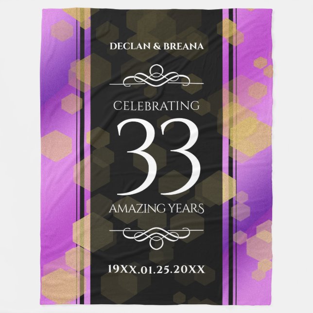 Elegant 33rd Amethyst Wedding Anniversary Fleece Blanket (Front)