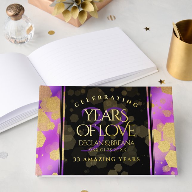 Elegant 33rd Amethyst Wedding Anniversary Guest Book (Elegant 33rd Amethyst Wedding Anniversary 9"x6" Foil Guest Book Cover Photo)