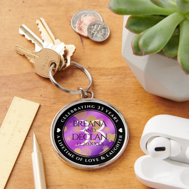 Elegant 33rd Amethyst Wedding Anniversary Key Ring (Desk)