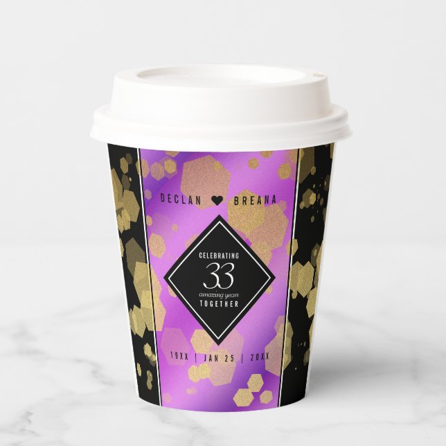Elegant 33rd Amethyst Wedding Anniversary Paper Cups (Front)