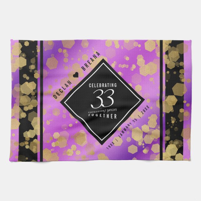 Elegant 33rd Amethyst Wedding Anniversary Tea Towel (Horizontal)