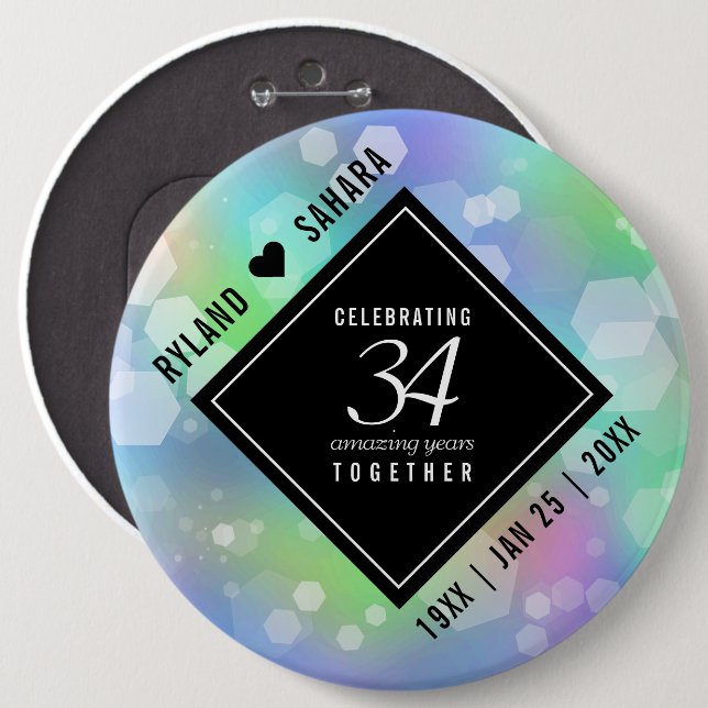 Elegant 34th Opal Wedding Anniversary Celebration 6 Cm Round Badge (Front & Back)