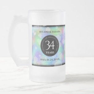 Elegant 34th Opal Wedding Anniversary Celebration Frosted Glass Beer Mug