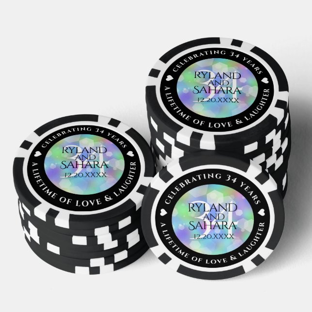 Elegant 34th Opal Wedding Anniversary Celebration Poker Chips (Stack)