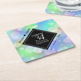 Elegant 34th Opal Wedding Anniversary Celebration Square Paper Coaster