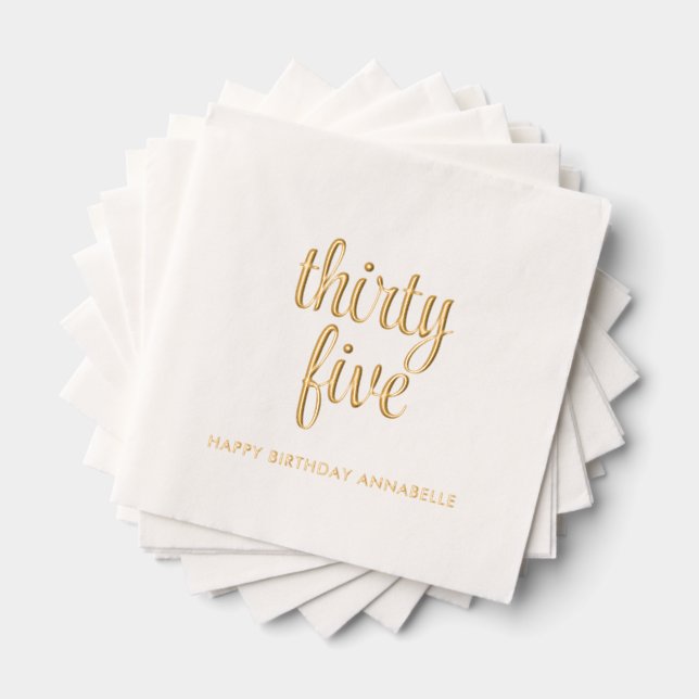 Elegant 35th Birthday Modern Gold Foil Napkins (Insitu (Stacked))
