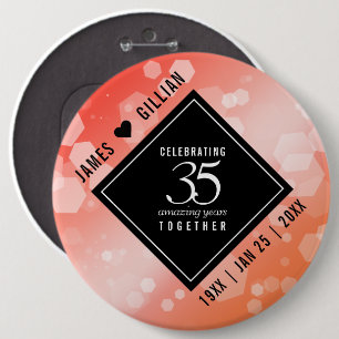 Elegant 35th Coral Wedding Anniversary Celebration 6 Cm Round Badge