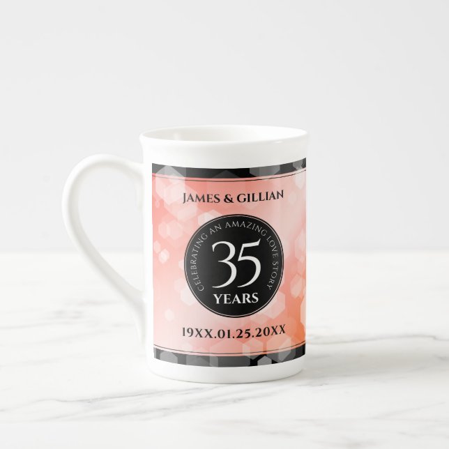 Elegant 35th Coral Wedding Anniversary Celebration Bone China Mug (Left)