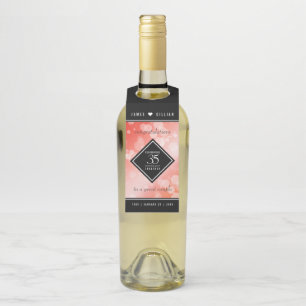 Elegant 35th Coral Wedding Anniversary Celebration Bottle Tag