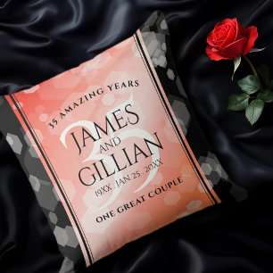 Elegant 35th Coral Wedding Anniversary Celebration Cushion