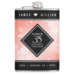 Elegant 35th Coral Wedding Anniversary Celebration Hip Flask