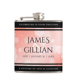 Elegant 35th Coral Wedding Anniversary Celebration Hip Flask