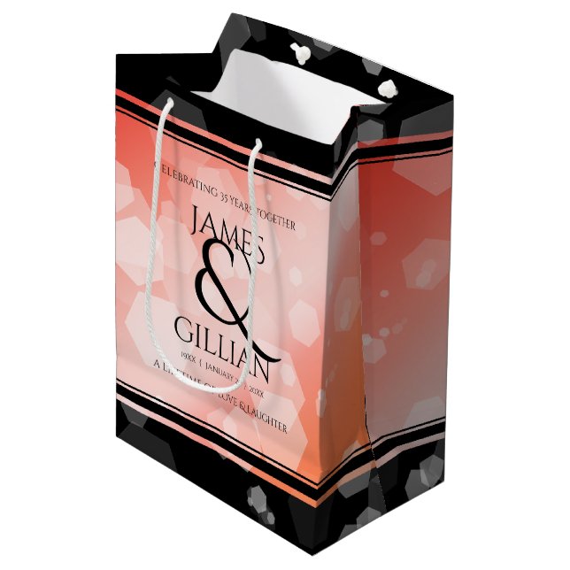 Elegant 35th Coral Wedding Anniversary Celebration Medium Gift Bag (Front Angled)