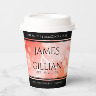 Elegant 35th Coral Wedding Anniversary Celebration Paper Cups